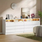 Commode moderne à 6 tiroirs COZONY avec éclairage d'ambiance, commode de rangement avec accès à l'alimentation électrique, commode de chambre à design flottant