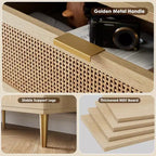 Commode en rotin à 8 tiroirs pour chambre à coucher, commode en bois de 120 cm avec poignées métalliques, meuble TV en bois, organisateur de rangement de vêtements pour chambre à coucher