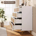 Commode en rotin à 8 tiroirs pour chambre à coucher, commode en bois de 120 cm avec poignées métalliques, meuble TV en bois, organisateur de rangement de vêtements pour chambre à coucher