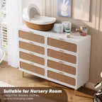 Commode en rotin à 8 tiroirs pour chambre à coucher, commode en bois de 120 cm avec poignées métalliques, meuble TV en bois, organisateur de rangement de vêtements pour chambre à coucher