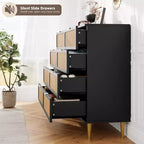 Commode en rotin à 8 tiroirs pour chambre à coucher, commode en bois de 120 cm avec poignées métalliques, meuble TV en bois, organisateur de rangement de vêtements pour chambre à coucher