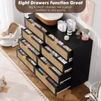 Commode en rotin à 8 tiroirs pour chambre à coucher, commode en bois de 120 cm avec poignées métalliques, meuble TV en bois, organisateur de rangement de vêtements pour chambre à coucher