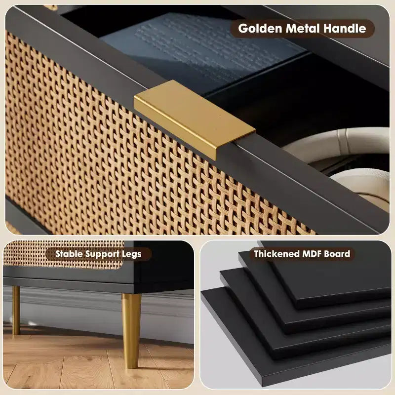 Commode en rotin à 8 tiroirs pour chambre à coucher, commode en bois de 120 cm avec poignées métalliques, meuble TV en bois, organisateur de rangement de vêtements pour chambre à coucher