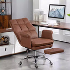 Fauteuil de bureau de direction Okak, chaise de bureau ergonomique avec repose-pieds pliable, chaise pivotante rembourrée pour bureau, étude, marron