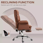 Fauteuil de bureau de direction Okak, chaise de bureau ergonomique avec repose-pieds pliable, chaise pivotante rembourrée pour bureau, étude, marron