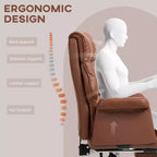 Fauteuil de bureau de direction Okak, chaise de bureau ergonomique avec repose-pieds pliable, chaise pivotante rembourrée pour bureau, étude, marron
