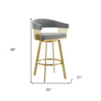 Chaise de bar pivotante HomeRoots de 30 po de hauteur, dossier bas, en tissu gris et or et acier inoxydable