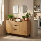 Homy Casa Buffet moderne avec rangement et 3 tiroirs, 120 cm, chêne