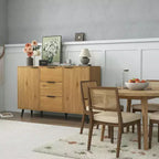 Homy Casa Buffet moderne avec rangement et 3 tiroirs, 120 cm, chêne