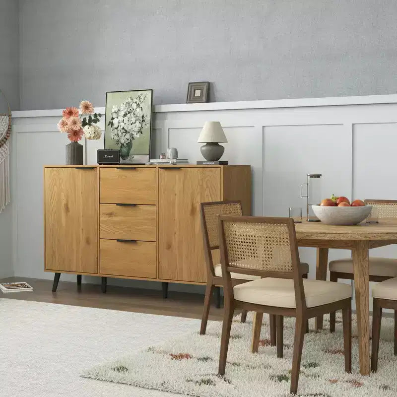 Homy Casa Buffet moderne avec rangement et 3 tiroirs, 120 cm, chêne