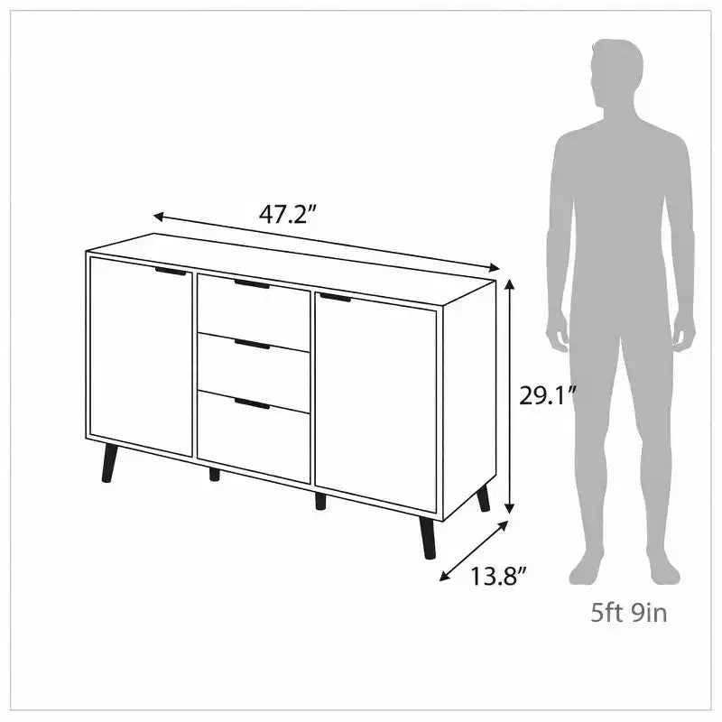 Homy Casa Buffet moderne avec rangement et 3 tiroirs, 120 cm, chêne