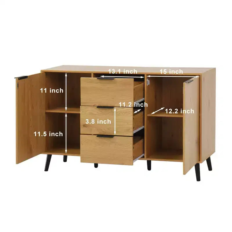 Homy Casa Buffet moderne avec rangement et 3 tiroirs, 120 cm, chêne