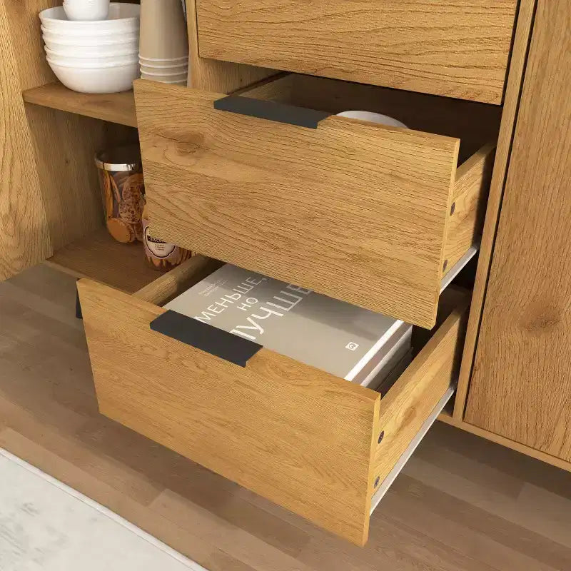 Homy Casa Buffet moderne avec rangement et 3 tiroirs, 120 cm, chêne