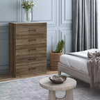 Commode Galano Hamsper 5 tiroirs (verrouillage) - Chêne noueux