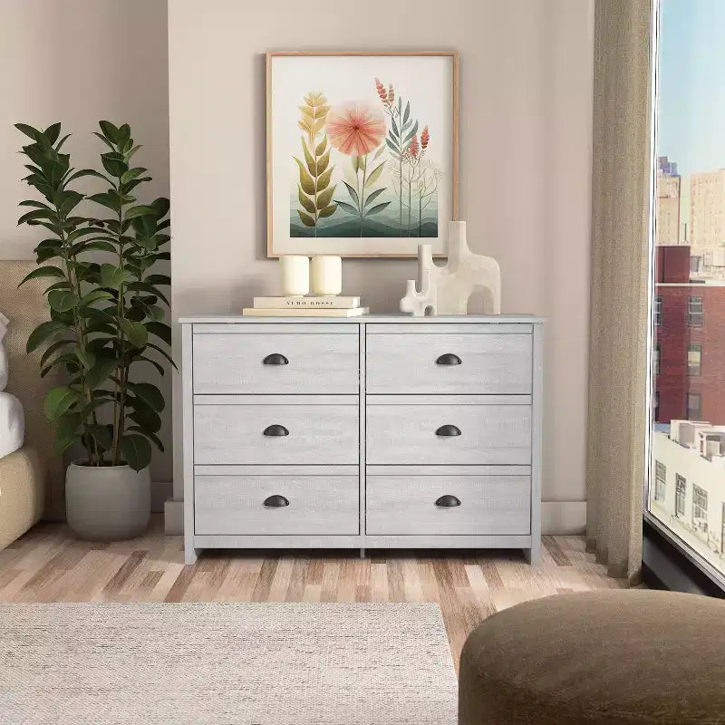 Commode 6 tiroirs Galano Geodarno (Verrouillage) - Chêne gris poussiéreux
