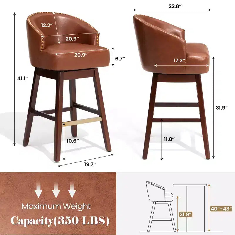 Crestlive Products Lot de 2 tabourets de bar de 30 pouces avec dossier, tabourets hauts pivotants confortables