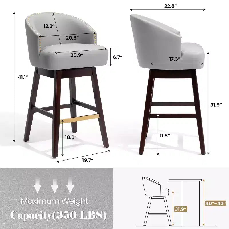 Crestlive Products Lot de 2 tabourets de bar de 30 pouces avec dossier, tabourets hauts pivotants confortables
