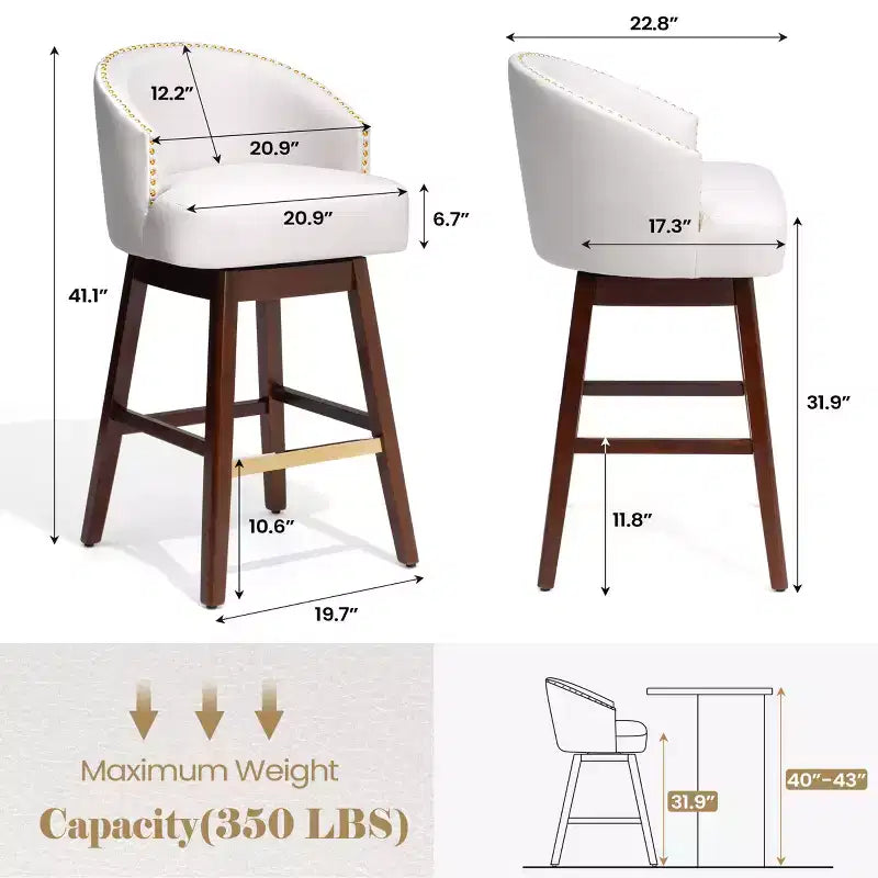 Crestlive Products Lot de 2 tabourets de bar de 30 pouces avec dossier, tabourets hauts pivotants confortables