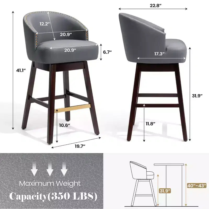 Crestlive Products Lot de 2 tabourets de bar de 30 pouces avec dossier, tabourets hauts pivotants confortables