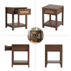 Bekrvio Table de Chevet Bohème en Rotin de 45,7 cm, Lot de 1/2, avec Tiroir et Boutons en Laiton, Table d'Appoint en Bois avec Étagère Ouverte pour Chambre/Salon
