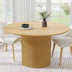 PexFix Table de salle à manger ronde 52 en bois massif, table de cuisine pour 4-6 personnes avec plateau et pieds cylindriques concaves pour salon/salle à manger/bureau, naturel