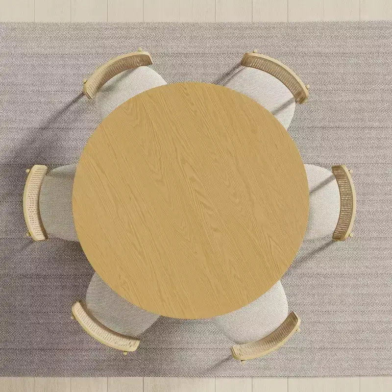 PexFix Table de salle à manger ronde 52 en bois massif, table de cuisine pour 4-6 personnes avec plateau et pieds cylindriques concaves pour salon/salle à manger/bureau, naturel