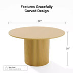 PexFix Table de salle à manger ronde 52 en bois massif, table de cuisine pour 4-6 personnes avec plateau et pieds cylindriques concaves pour salon/salle à manger/bureau, naturel