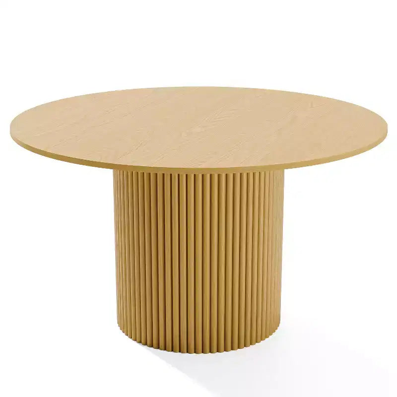 PexFix Table de salle à manger ronde 52 en bois massif, table de cuisine pour 4-6 personnes avec plateau et pieds cylindriques concaves pour salon/salle à manger/bureau, naturel