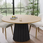 PexFix Table à manger ronde en bois massif de 52 po, table de cuisine pour 4 à 6 personnes avec plateau et base conique cannelée pour salon/salle à manger, bureau, café, naturel