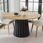 PexFix Table à manger ronde en bois massif de 52 po, table de cuisine pour 4 à 6 personnes avec plateau et base conique cannelée pour salon/salle à manger, bureau, café, naturel