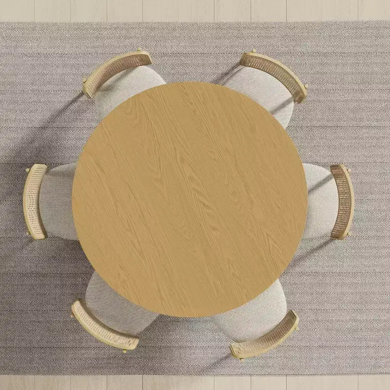 PexFix Table à manger ronde en bois massif de 52 po, table de cuisine pour 4 à 6 personnes avec plateau et base conique cannelée pour salon/salle à manger, bureau, café, naturel