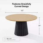 PexFix Table à manger ronde en bois massif de 52 po, table de cuisine pour 4 à 6 personnes avec plateau et base conique cannelée pour salon/salle à manger, bureau, café, naturel