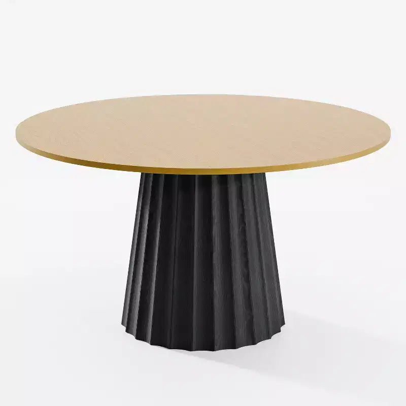 PexFix Table à manger ronde en bois massif de 52 po, table de cuisine pour 4 à 6 personnes avec plateau et base conique cannelée pour salon/salle à manger, bureau, café, naturel