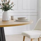 PexFix Table à manger ronde en bois massif de 52 po, table de cuisine pour 4 à 6 personnes avec plateau et base conique cannelée pour salon/salle à manger, bureau, café, naturel