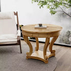 Table à manger ronde de petite taille GDFStudio Nicolas Farmhouse avec 2 tiroirs et pieds incurvés