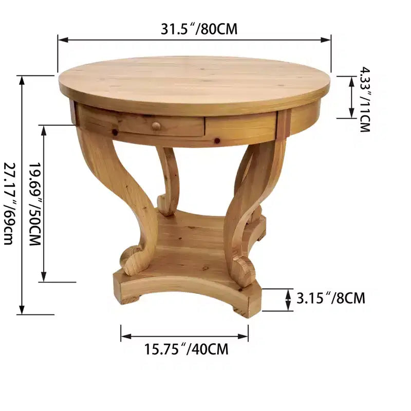 Table à manger ronde de petite taille GDFStudio Nicolas Farmhouse avec 2 tiroirs et pieds incurvés
