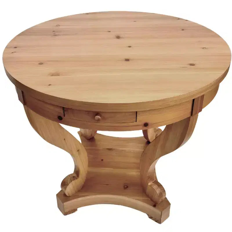 Table à manger ronde de petite taille GDFStudio Nicolas Farmhouse avec 2 tiroirs et pieds incurvés