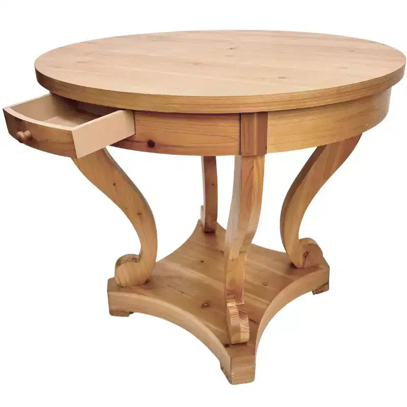 Table à manger ronde de petite taille GDFStudio Nicolas Farmhouse avec 2 tiroirs et pieds incurvés