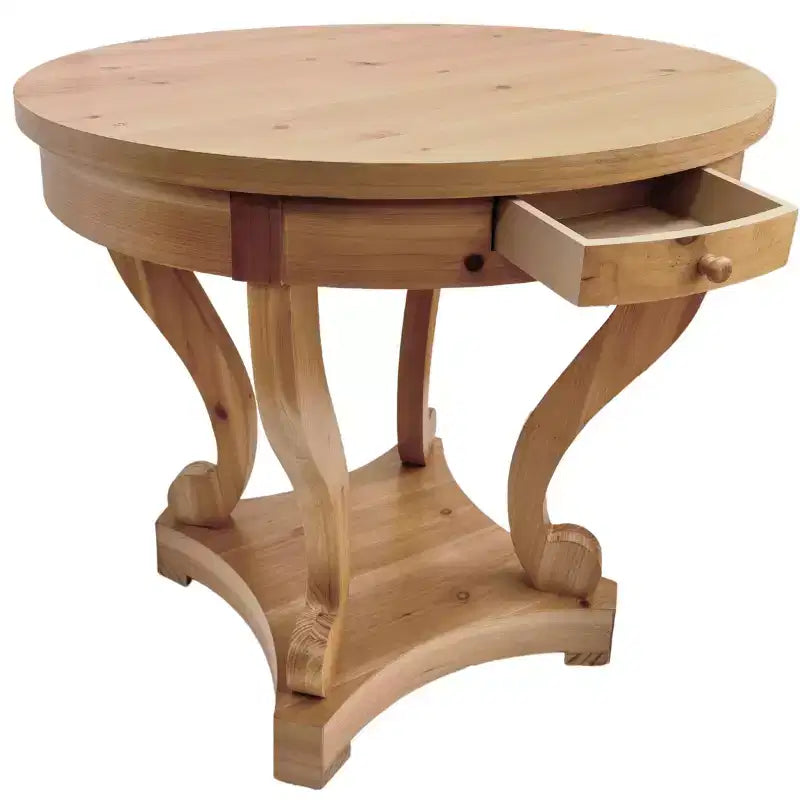 Table à manger ronde de petite taille GDFStudio Nicolas Farmhouse avec 2 tiroirs et pieds incurvés