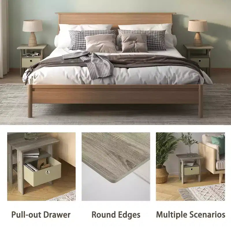 Table de chevet moderne HOMLUX 1 pièce avec tiroir amovible et étagère ouverte