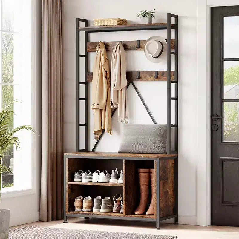 Porte-manteau avec banc, porte-manteau industriel, meuble de rangement pour chaussures d'entrée avec casiers de rangement, banc à chaussures et porte-manteau pour vestiaire et hall d'entrée
