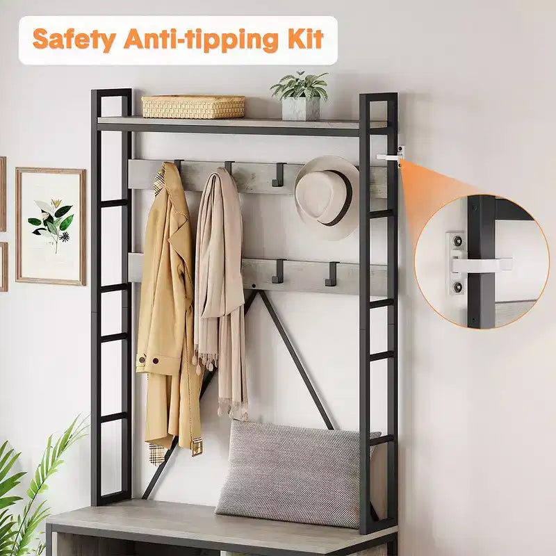 Porte-manteau avec banc, porte-manteau industriel, meuble de rangement pour chaussures d'entrée avec casiers de rangement, banc à chaussures et porte-manteau pour vestiaire et hall d'entrée