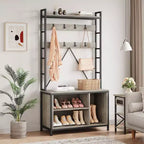 Porte-manteau avec banc, porte-manteau industriel, meuble de rangement pour chaussures d'entrée avec casiers de rangement, banc à chaussures et porte-manteau pour vestiaire et hall d'entrée