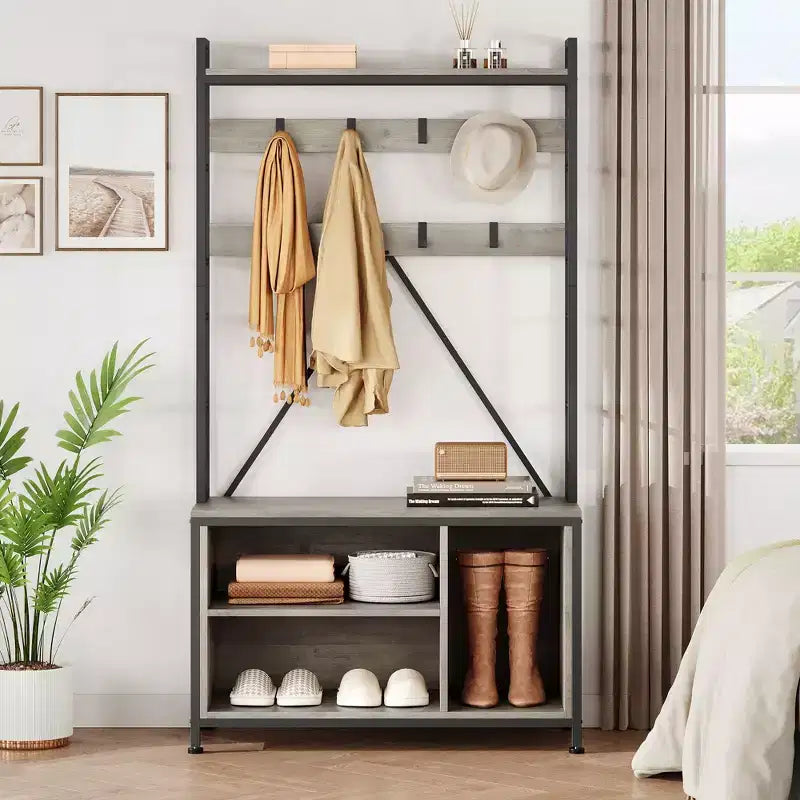 Porte-manteau avec banc, porte-manteau industriel, meuble de rangement pour chaussures d'entrée avec casiers de rangement, banc à chaussures et porte-manteau pour vestiaire et hall d'entrée