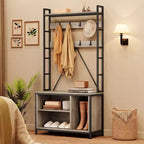 Porte-manteau avec banc, porte-manteau industriel, meuble de rangement pour chaussures d'entrée avec casiers de rangement, banc à chaussures et porte-manteau pour vestiaire et hall d'entrée