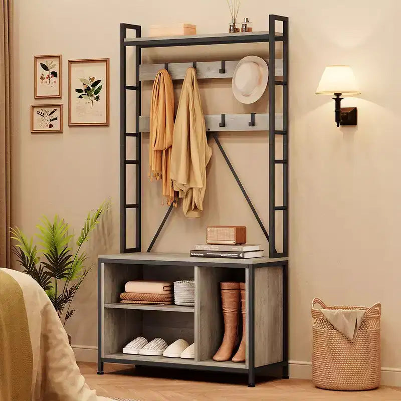 Porte-manteau avec banc, porte-manteau industriel, meuble de rangement pour chaussures d'entrée avec casiers de rangement, banc à chaussures et porte-manteau pour vestiaire et hall d'entrée