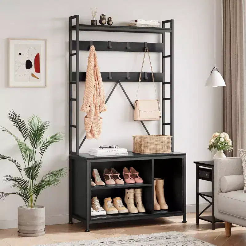 Porte-manteau avec banc, porte-manteau industriel, meuble de rangement pour chaussures d'entrée avec casiers de rangement, banc à chaussures et porte-manteau pour vestiaire et hall d'entrée