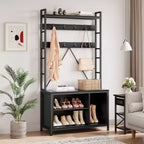 Porte-manteau avec banc, porte-manteau industriel, meuble de rangement pour chaussures d'entrée avec casiers de rangement, banc à chaussures et porte-manteau pour vestiaire et hall d'entrée