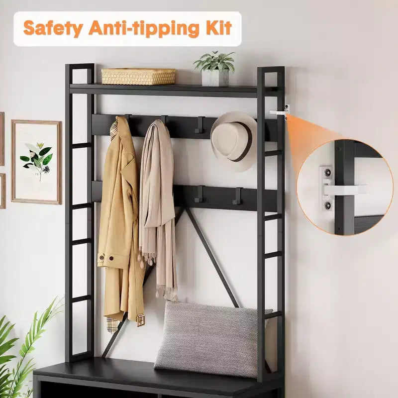 Porte-manteau avec banc, porte-manteau industriel, meuble de rangement pour chaussures d'entrée avec casiers de rangement, banc à chaussures et porte-manteau pour vestiaire et hall d'entrée