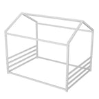 Cadre de lit en métal GDFStudio Jeremy pleine grandeur avec forme de maison et barrières de sécurité